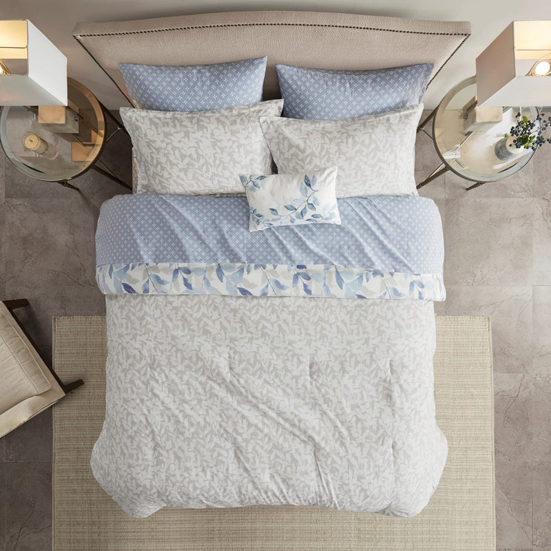 Madison Park Essentials Cozy Bed in a Bag Reversible Comforter with Complete Sheet Set - Modern Botanical Print All Season Cover, Shams, Decorative Pillow, Full(78"x86"), Blue 8 Piece - Image 3